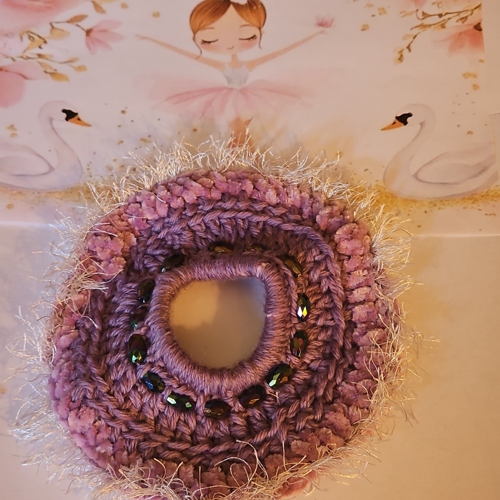 Balletcore Tutu Scrunchie Handmade Purple Ballerina Bun accessory Upcycled Beads - Picture 10 of 17